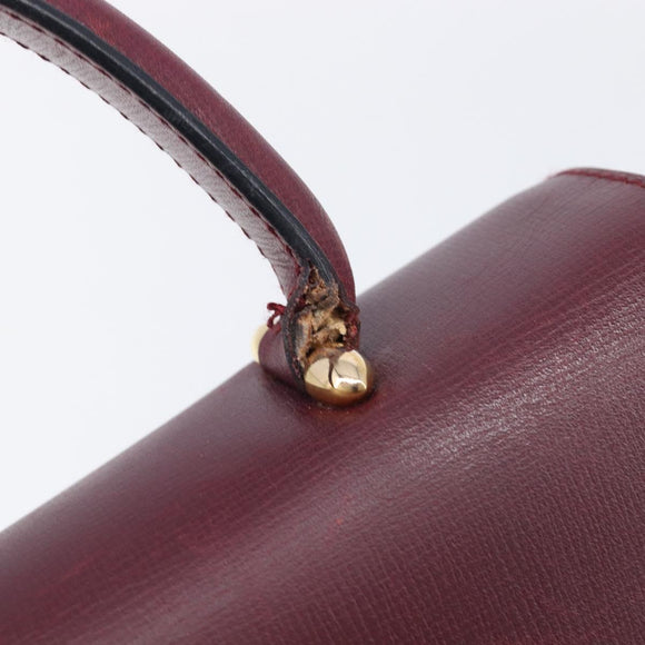 Cartier Must Line Hand Bag Leather Bordeaux Gold Auth BA16441