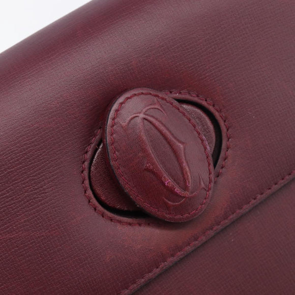 Cartier Must Line Hand Bag Leather Bordeaux Gold Auth BA16441