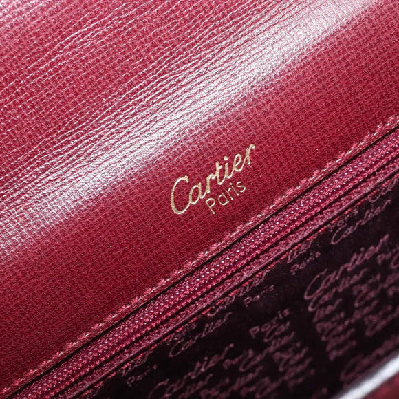 Cartier Must Line Hand Bag Leather Bordeaux Gold Auth BA16441
