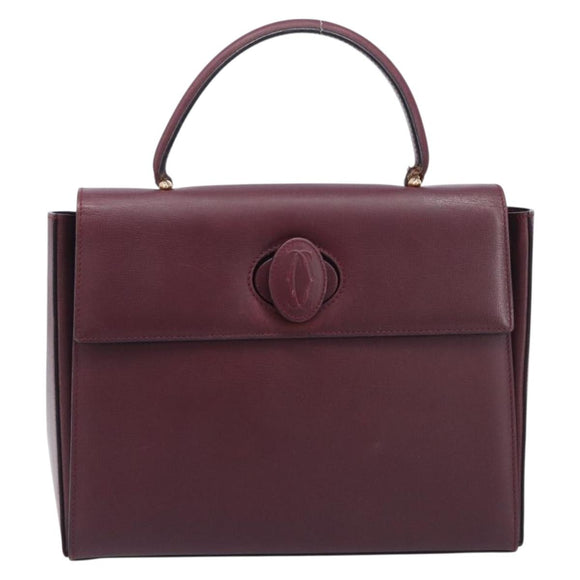 Cartier Must Line Hand Bag Leather Bordeaux Gold Auth BA16441
