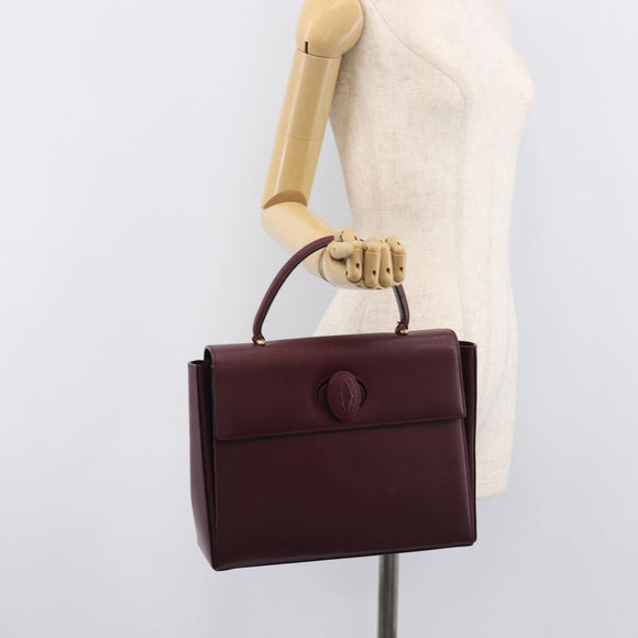 Cartier Must Line Hand Bag Leather Bordeaux Gold Auth BA16441