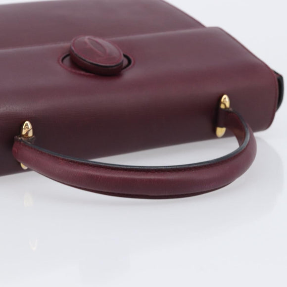 Cartier Must Line Hand Bag Leather Bordeaux Gold Auth BA16441