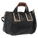 Chloe Etel Hand Bag Leather 2way Black Gold Auth BA16443-1
