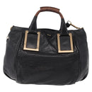 Chloe Etel Hand Bag Leather 2way Black Gold Auth BA16443-2