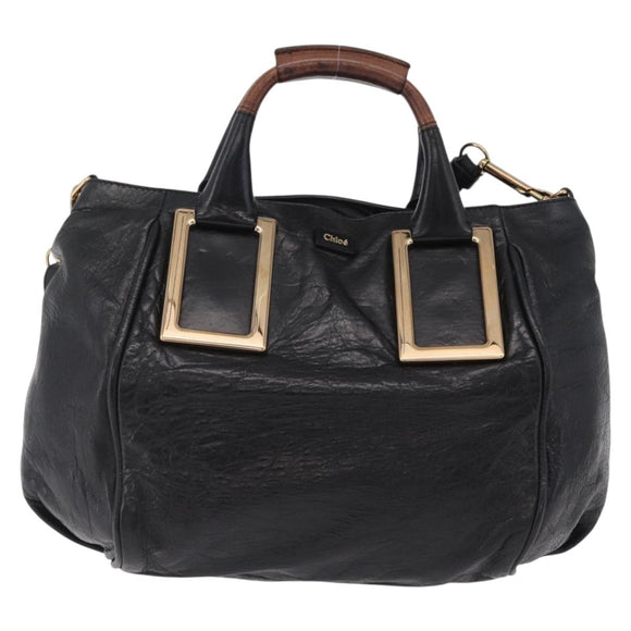 Chloe Etel Hand Bag Leather 2way Black Gold Auth BA16443