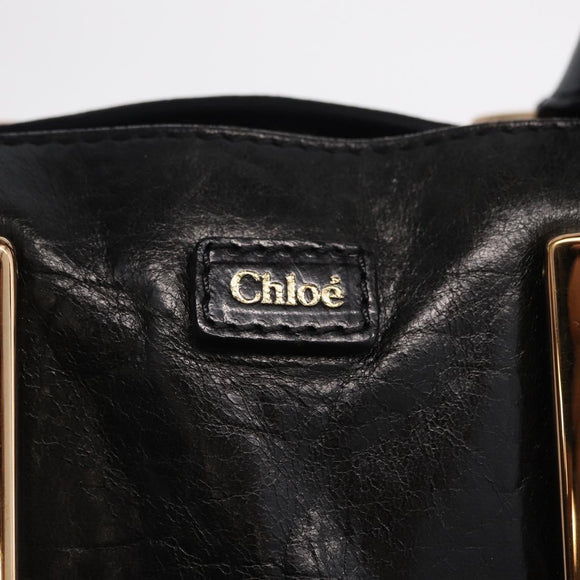 Chloe Etel Hand Bag Leather 2way Black Gold Auth BA16443
