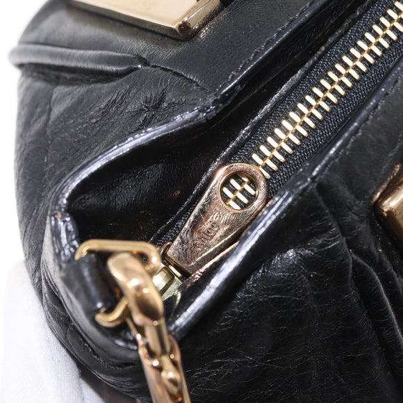 Chloe Etel Hand Bag Leather 2way Black Gold Auth BA16443