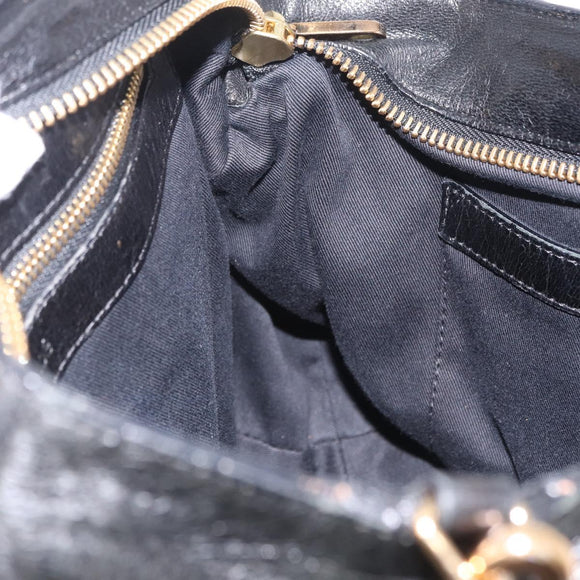 Chloe Etel Hand Bag Leather 2way Black Gold Auth BA16443