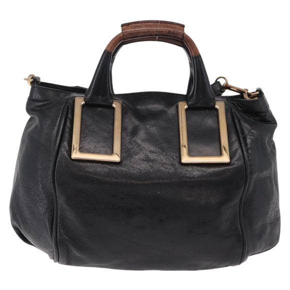 Chloe Etel Hand Bag Leather 2way Black Gold Auth BA16443