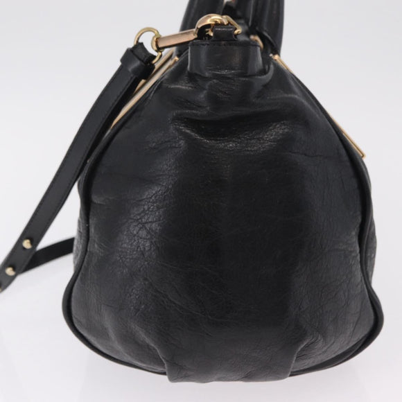 Chloe Etel Hand Bag Leather 2way Black Gold Auth BA16443