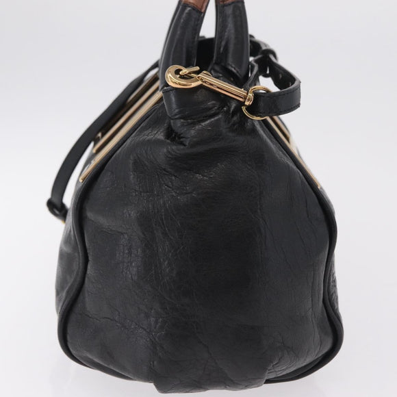 Chloe Etel Hand Bag Leather 2way Black Gold Auth BA16443