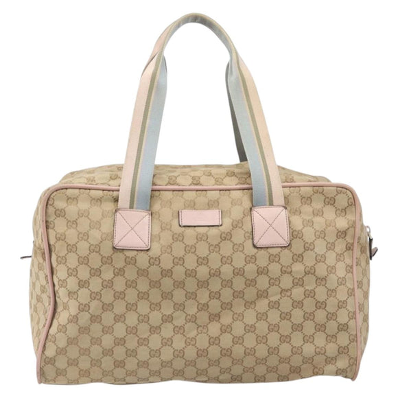 GUCCI GG Canvas Sherry Line Boston Bag Beige Gold 153240 Auth BA16444