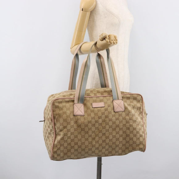GUCCI GG Canvas Sherry Line Boston Bag Beige Gold 153240 Auth BA16444