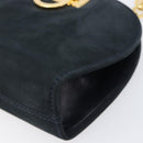 Salvatore Ferragamo Gancini Chain Shoulder Bag Suede Black Gold Auth BA16446-10