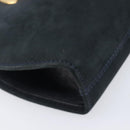 Salvatore Ferragamo Gancini Chain Shoulder Bag Suede Black Gold Auth BA16446-14