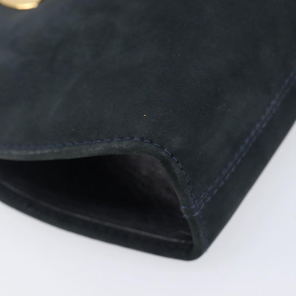 Salvatore Ferragamo Gancini Chain Shoulder Bag Suede Black Gold Auth BA16446