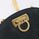 Salvatore Ferragamo Gancini Chain Shoulder Bag Suede Black Gold Auth BA16446-17