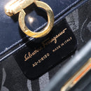 Salvatore Ferragamo Gancini Chain Shoulder Bag Suede Black Gold Auth BA16446-12
