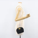 Salvatore Ferragamo Gancini Chain Shoulder Bag Suede Black Gold Auth BA16446-21