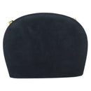Salvatore Ferragamo Gancini Chain Shoulder Bag Suede Black Gold Auth BA16446-2