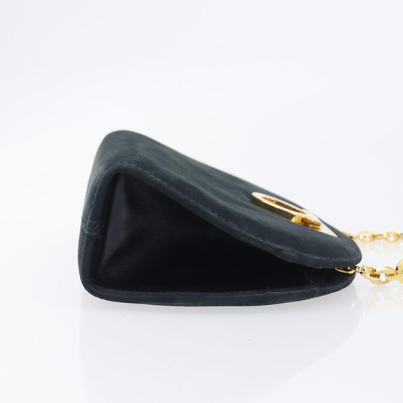 Salvatore Ferragamo Gancini Chain Shoulder Bag Suede Black Gold Auth BA16446