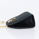 Salvatore Ferragamo Gancini Chain Shoulder Bag Suede Black Gold Auth BA16446-4