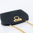 Salvatore Ferragamo Gancini Chain Shoulder Bag Suede Black Gold Auth BA16446-6