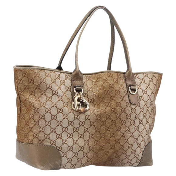 GUCCI GG Canvas Tote Bag Beige Gold 269956 Auth BA16448