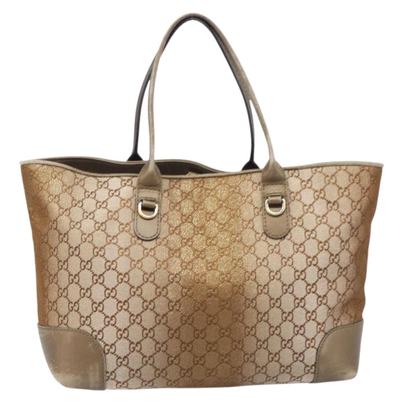GUCCI GG Canvas Tote Bag Beige Gold 269956 Auth BA16448