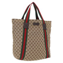 GUCCI GG Canvas Web Sherry Line Tote Bag Beige 189669 Auth BA16449-1