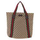 GUCCI GG Canvas Web Sherry Line Tote Bag Beige 189669 Auth BA16449-13