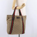 GUCCI GG Canvas Web Sherry Line Tote Bag Beige 189669 Auth BA16449-21