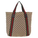 GUCCI GG Canvas Web Sherry Line Tote Bag Beige 189669 Auth BA16449-2