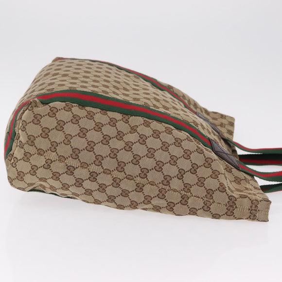 GUCCI GG Canvas Web Sherry Line Tote Bag Beige 189669 Auth BA16449