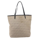 FENDI Zucchino Canvas Tote Bag Beige Silver 8BH074 Auth BA16450-13
