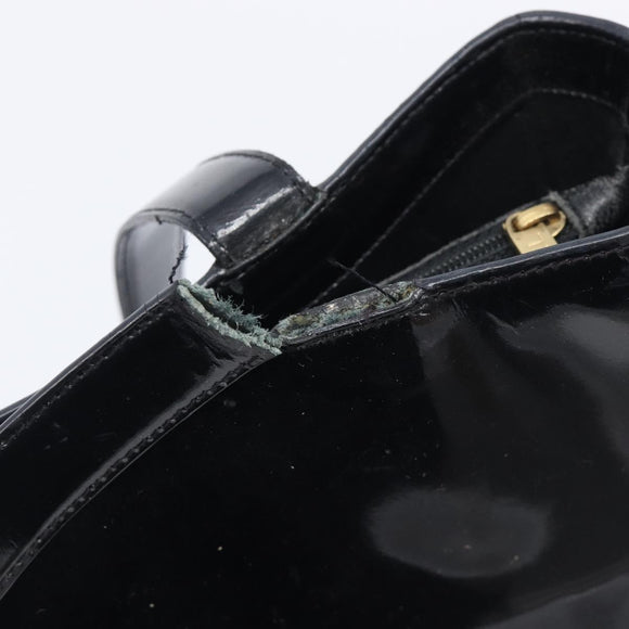 CHANEL Tote Bag Patent Leather Black Gold CC Auth BA16451