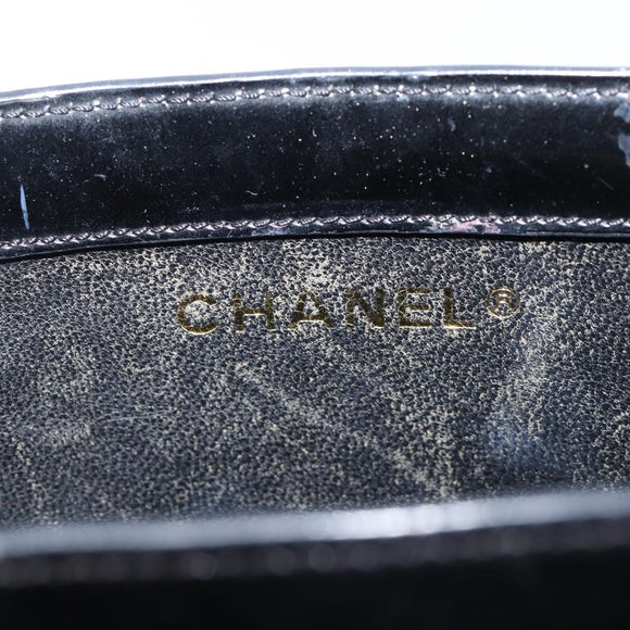 CHANEL Tote Bag Patent Leather Black Gold CC Auth BA16451