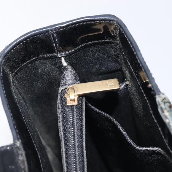 CHANEL Tote Bag Patent Leather Black Gold CC Auth BA16451