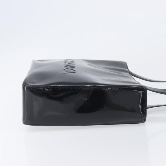 CHANEL Tote Bag Patent Leather Black Gold CC Auth BA16451