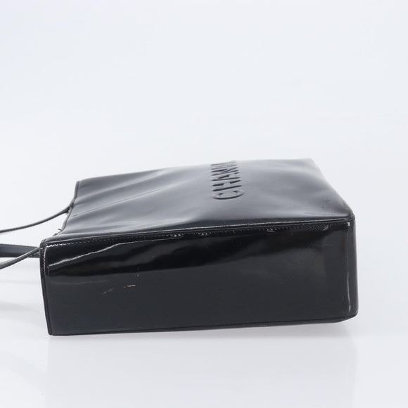 CHANEL Tote Bag Patent Leather Black Gold CC Auth BA16451