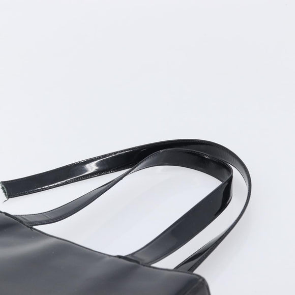 CHANEL Tote Bag Patent Leather Black Gold CC Auth BA16451