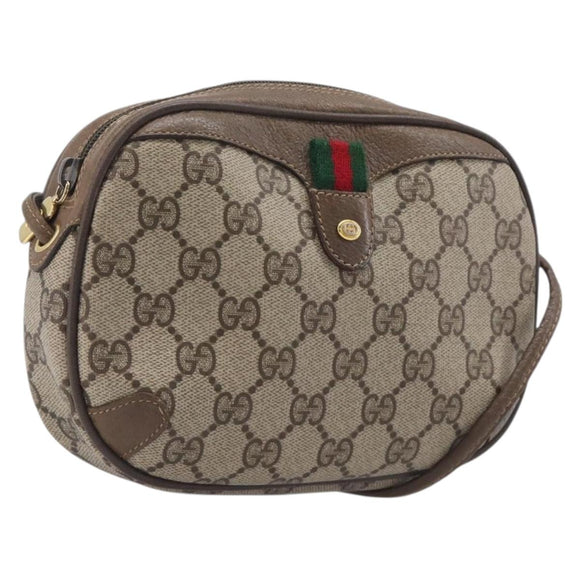 GUCCI GG Supreme Web Sherry Line Bag PVC Beige Gold 89 02 066 Auth BA16454