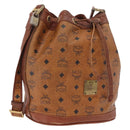 MCM Vicetos Logogram Shoulder Bag PVC Leather Brown Gold Auth BA16458-1
