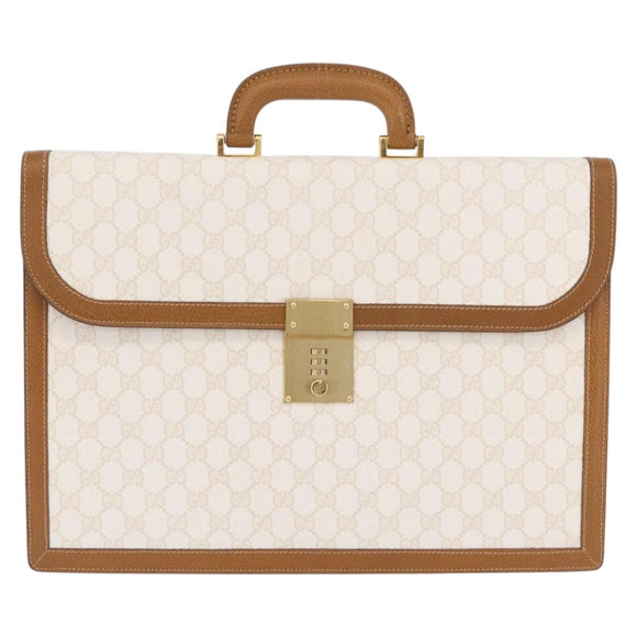 GUCCI GG Supreme Business Bag PVC Leather White Gold Auth BA16459A