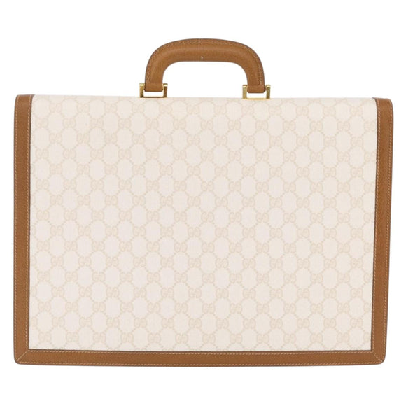 GUCCI GG Supreme Business Bag PVC Leather White Gold Auth BA16459A