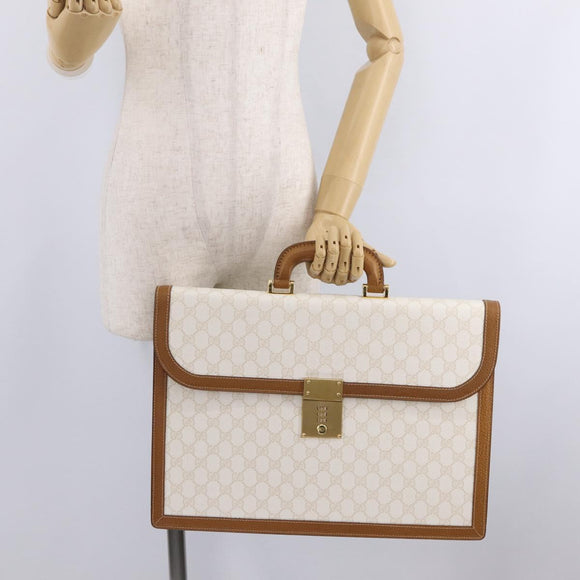GUCCI GG Supreme Business Bag PVC Leather White Gold Auth BA16459A