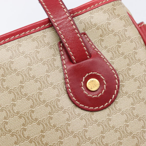 CELINE Macadam Canvas Tote Bag PVC Beige Gold Auth BA16461A