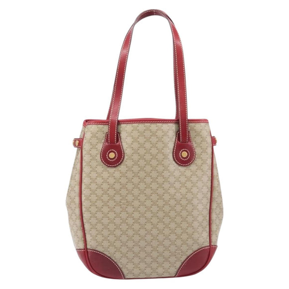 CELINE Macadam Canvas Tote Bag PVC Beige Gold Auth BA16461A