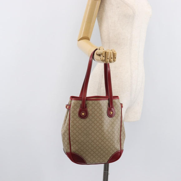 CELINE Macadam Canvas Tote Bag PVC Beige Gold Auth BA16461A