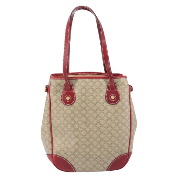 CELINE Macadam Canvas Tote Bag PVC Beige Gold Auth BA16461A